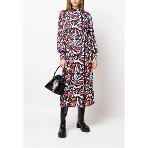 Essentiel Antwerp Dress Multicolor Long Sleeve Belted Calahorra Midi Artsy Small